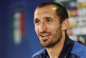 Italy's Giorgio Chiellini talks prior to the start of a press conference at the "Casa Azzurri" in Montpellier, France, Friday, June 24, 2016. Italy will face Spain in a Euro 2016 round of 16 soccer match in Paris on Monday, June 27, 2016. (AP Photo/Antonio Calanni)